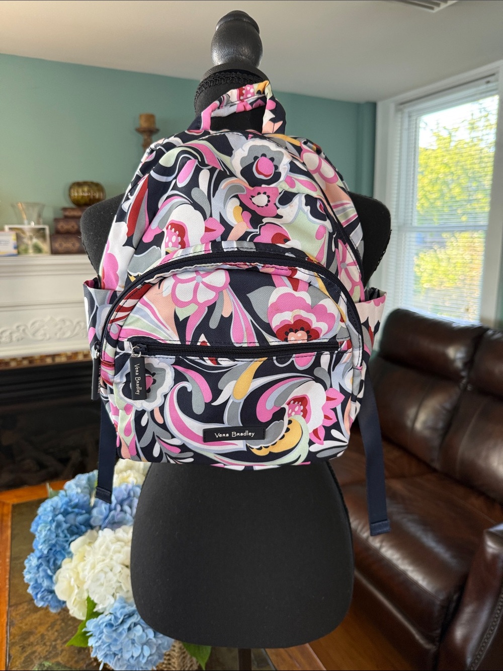 Vera Bradley Floral Mini Backpack in Pink, Navy & Yellow RETIRED Mod Paisley